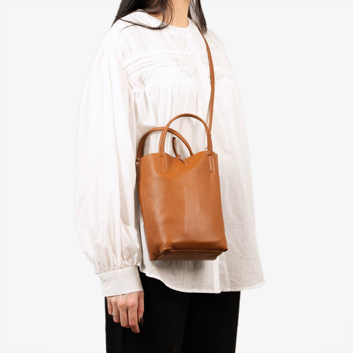 Verona Italian Leather Small Tote Bag - Tan, Pebbled: One-size