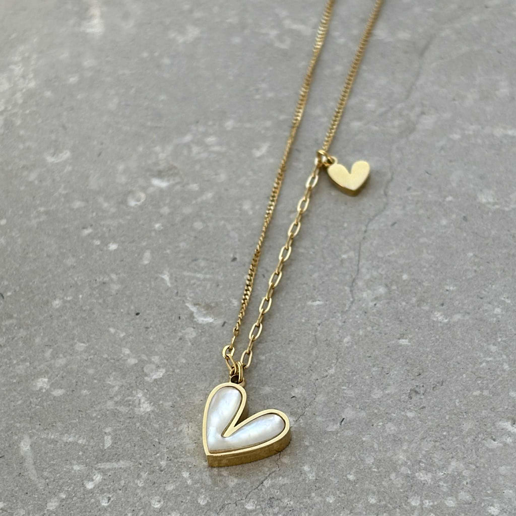 Tarnish Resistant Pearlescent Heart Necklace
