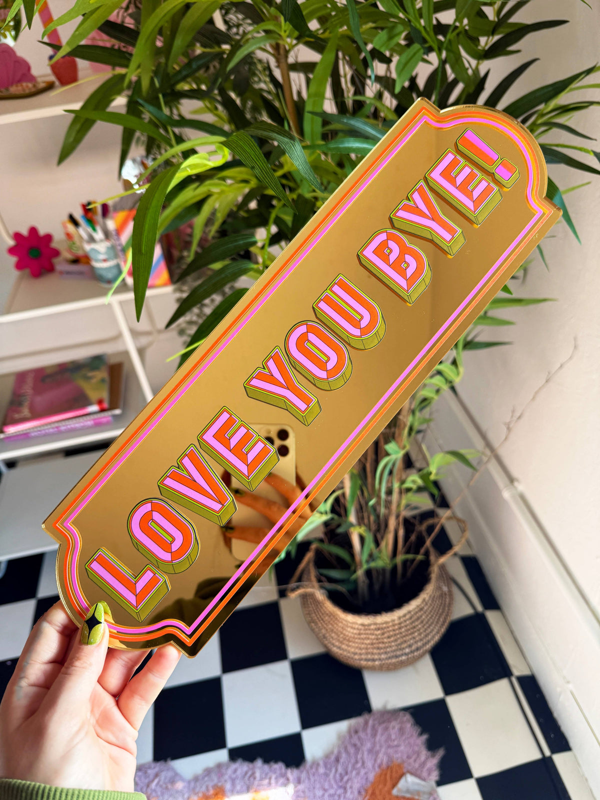 Love You Bye Rectangle Sign - Warm Gold: Small - 28cm x 8cm