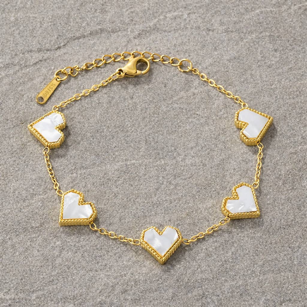 Tarnish Resistant Pearlescent Heart Bracelet