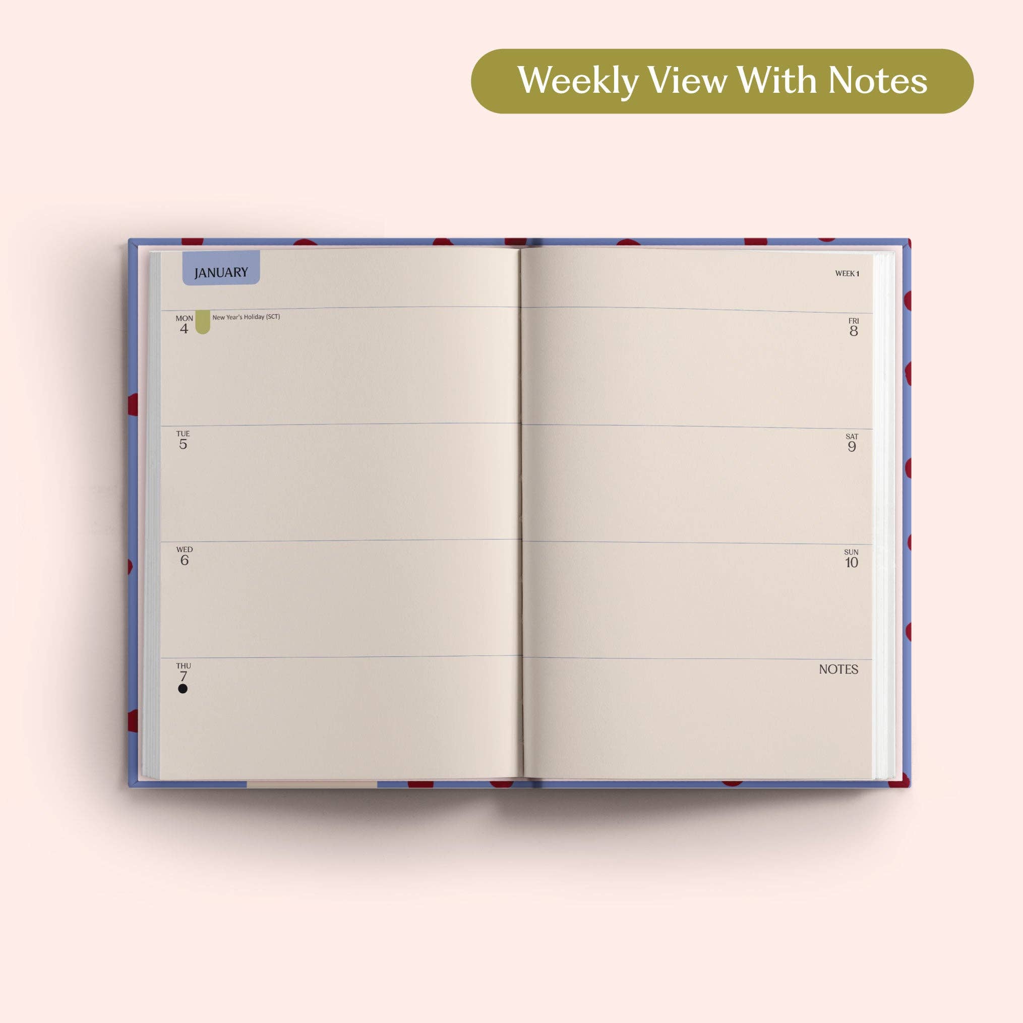 2027 Diary | A5 Hardcover Week to View | Purple Polka