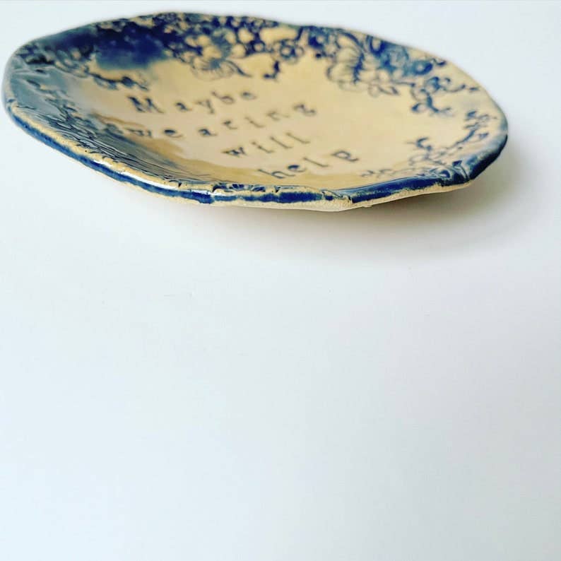 Maybe Swearing Will Help - little ceramic dish. Made in Wales. Free UK delivery: Sky Blue