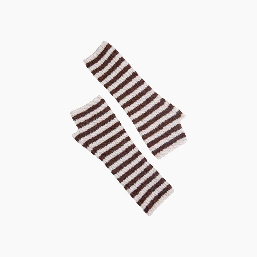 Cream/Brown Long Striped Wrist Warmer: One Size
