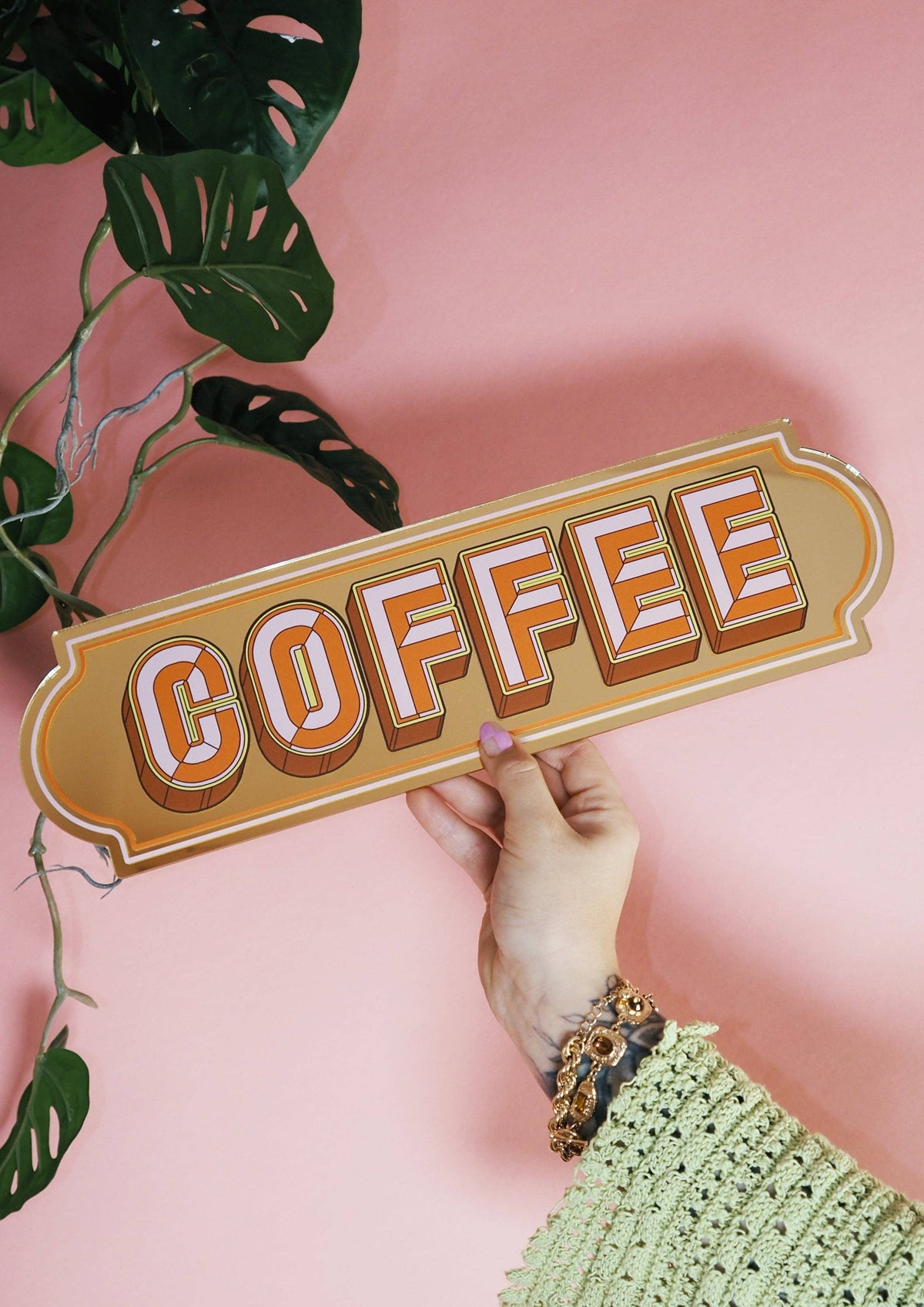Coffee Rectangle Sign - Warm Gold: Medium 40cm x 11cm