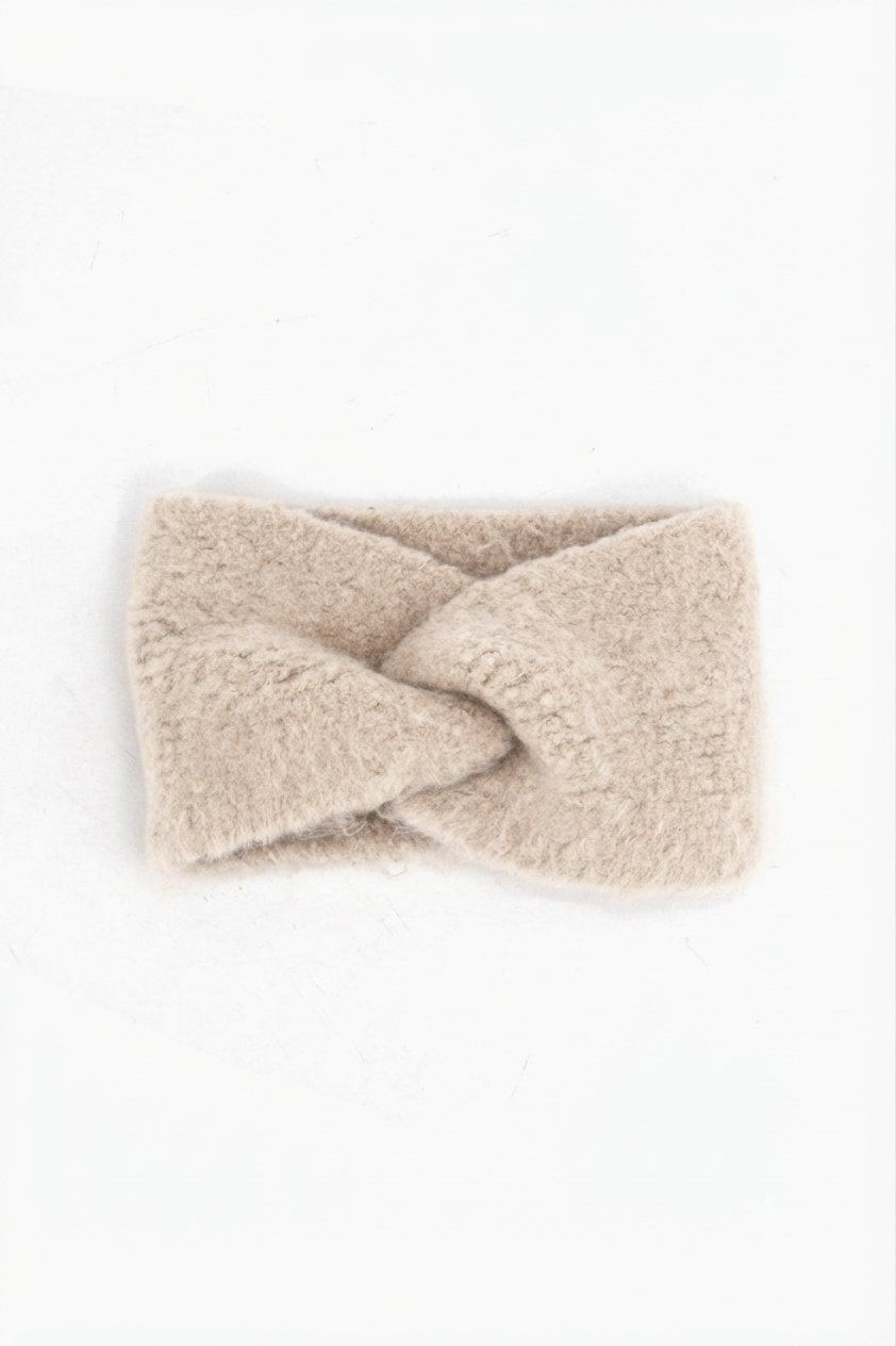Textured Knitted Headband in Beige: One Size