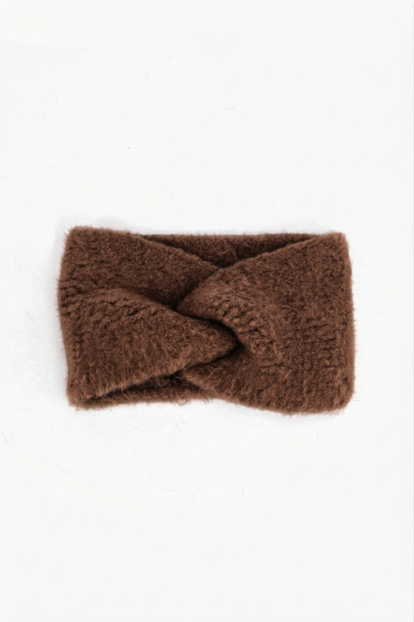 Textured Knitted Headband in Brown: One Size