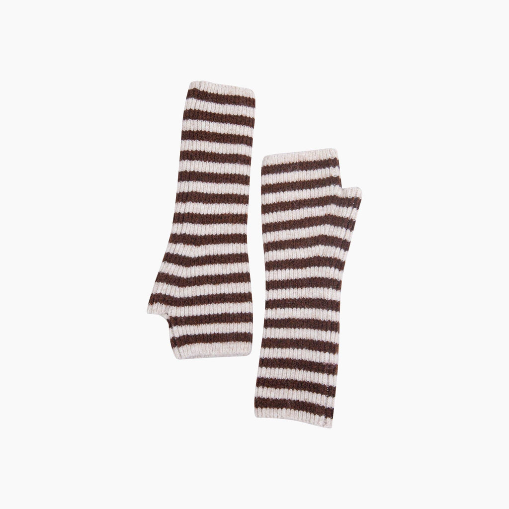 Cream/Brown Long Striped Wrist Warmer: One Size