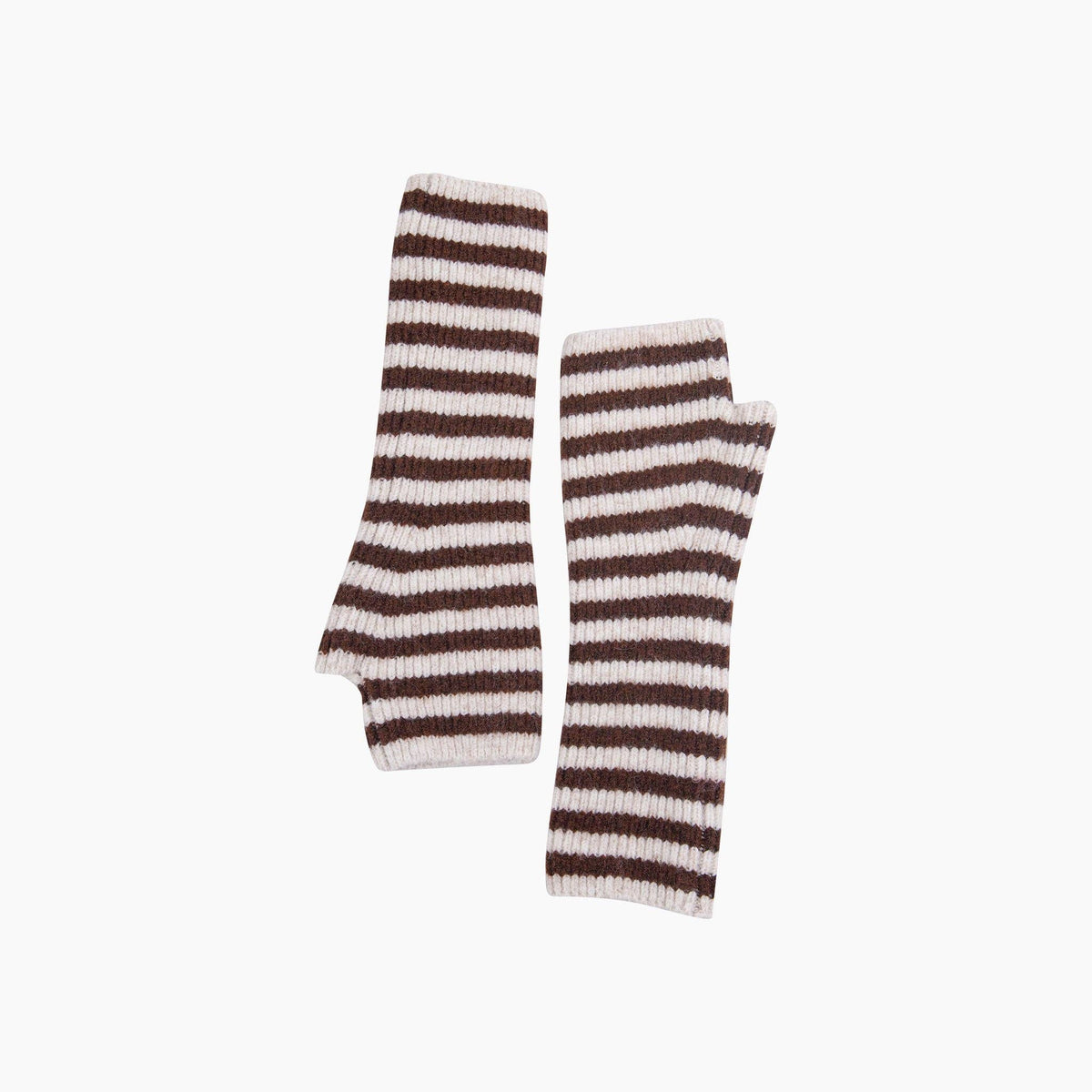 Cream/Brown Long Striped Wrist Warmer: One Size