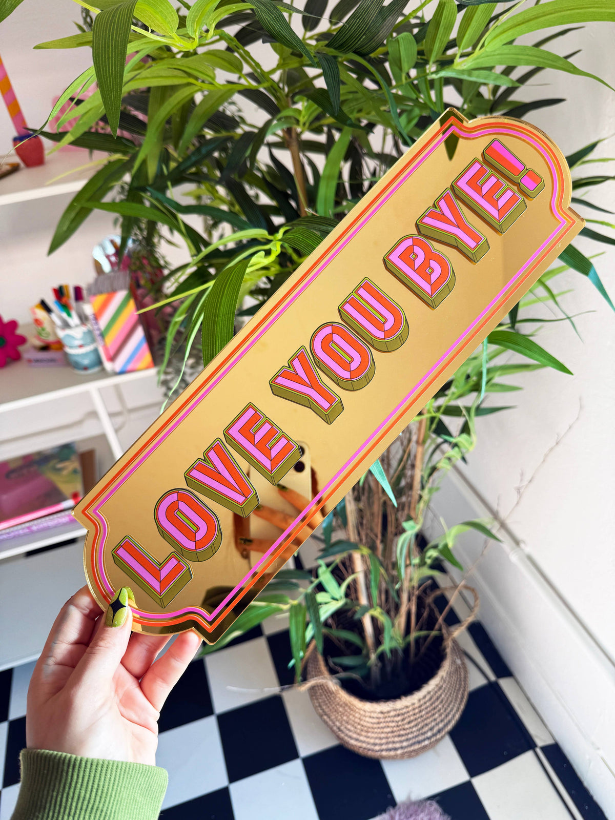 Love You Bye Rectangle Sign - Warm Gold: Small - 28cm x 8cm