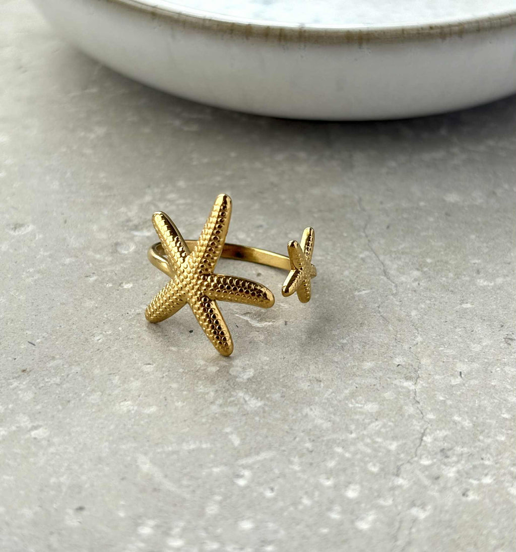 Tarnish Resistant Starfish Open Ring: Gold