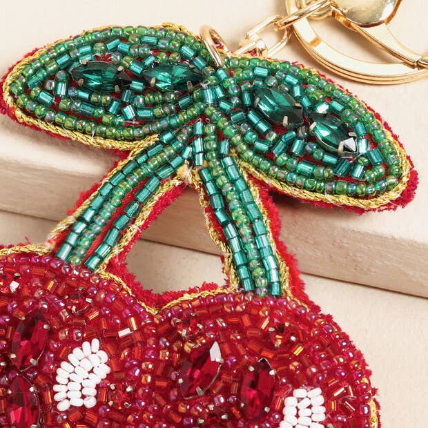 Beaded Cherry Keyring and Bag Charm