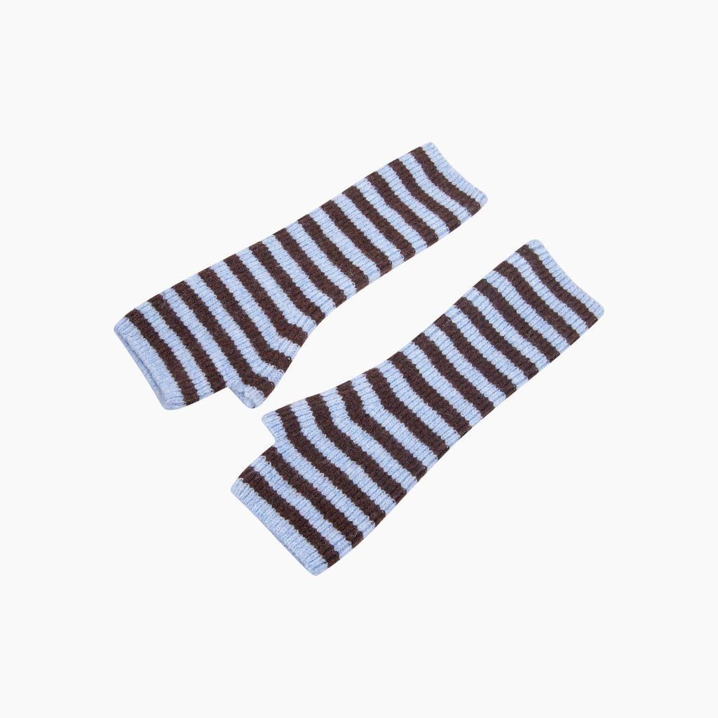 Brown /Blue Long Striped Wrist Warmer: One Size