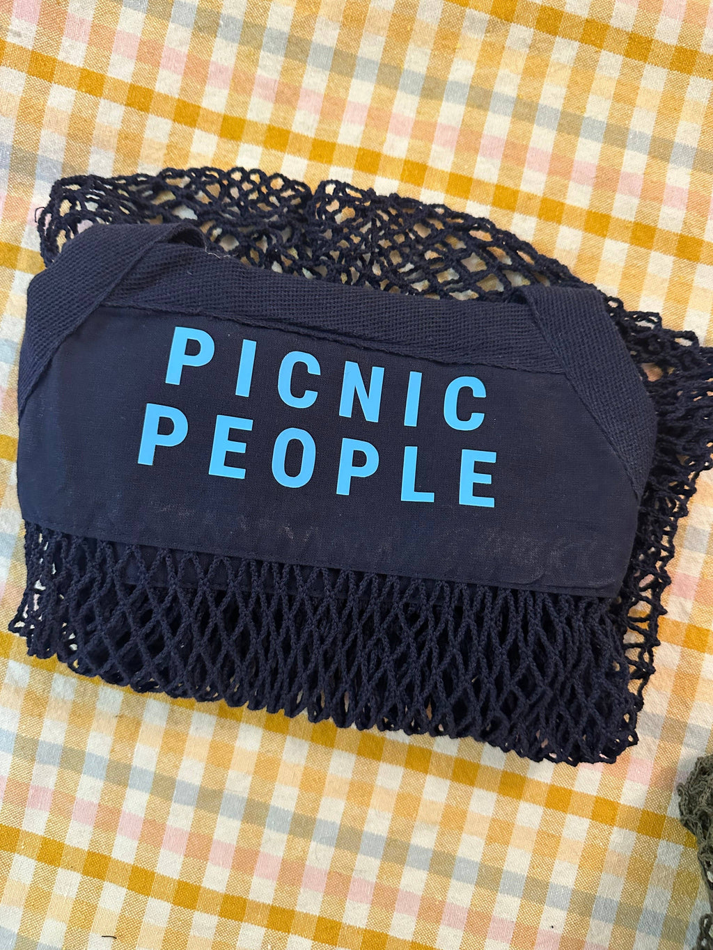 Mesh Grocery Shopper: Cream- dark green out for provisions / Regular