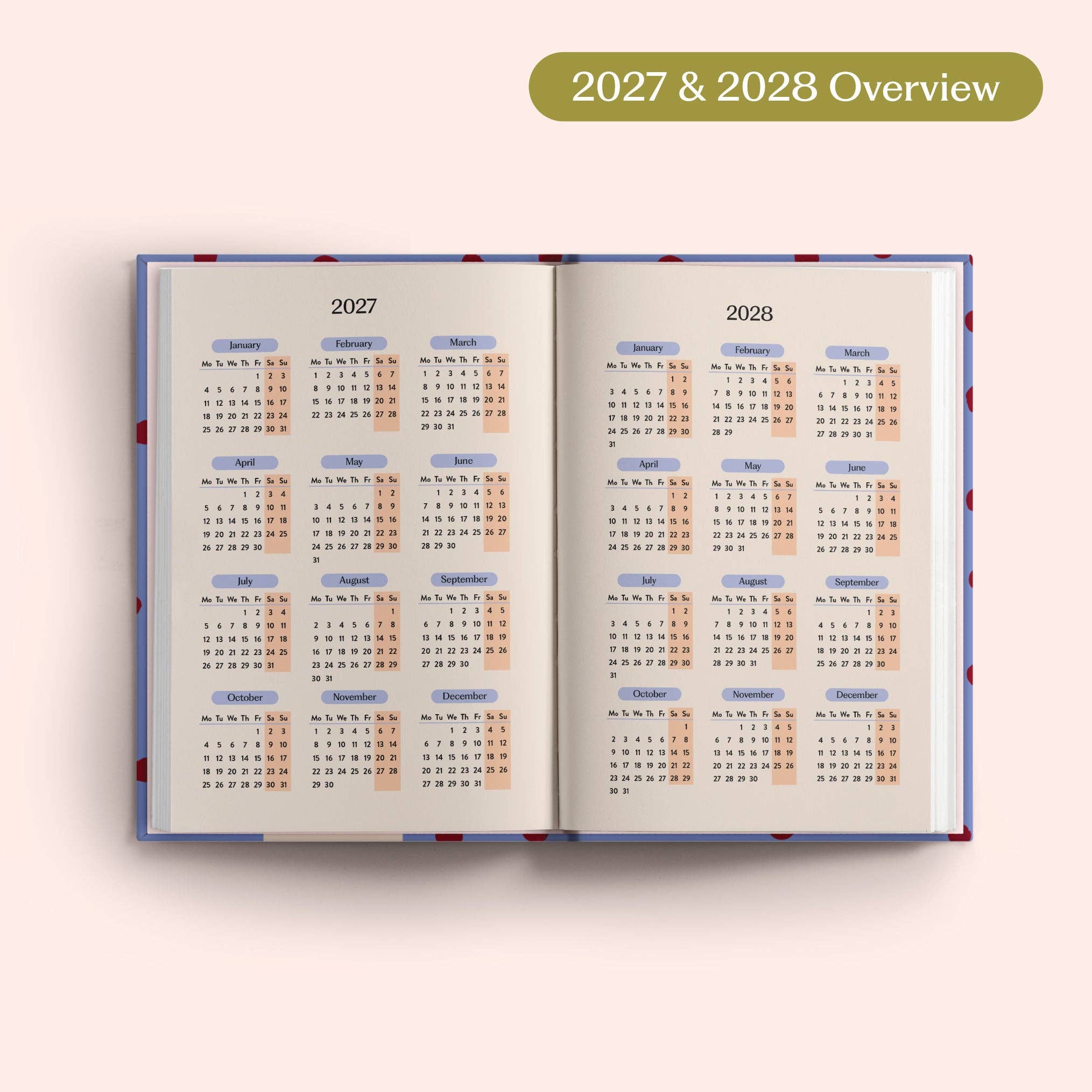 2027 Diary | A5 Hardcover Week to View | Purple Polka