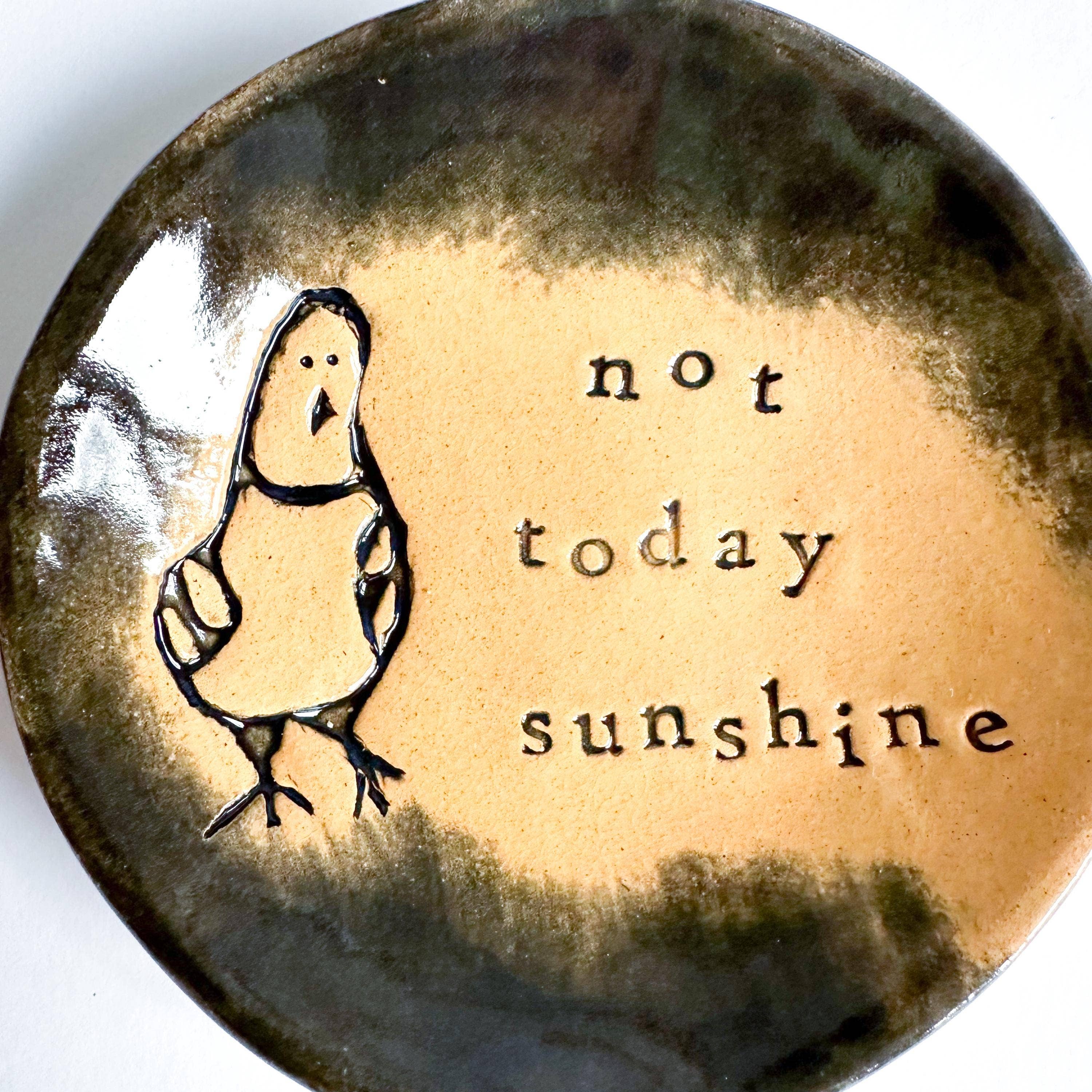 Ceramic Pigeon Trinket Dish - Not Today Sunshine!: Pink