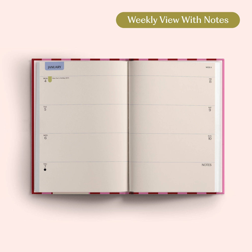 2027 Diary | A5 Hardcover Week to View | Pink & Red Stripe