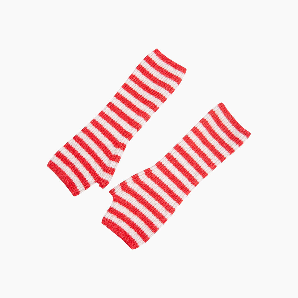 Red/Cream Long Striped Wrist Warmer: One Size