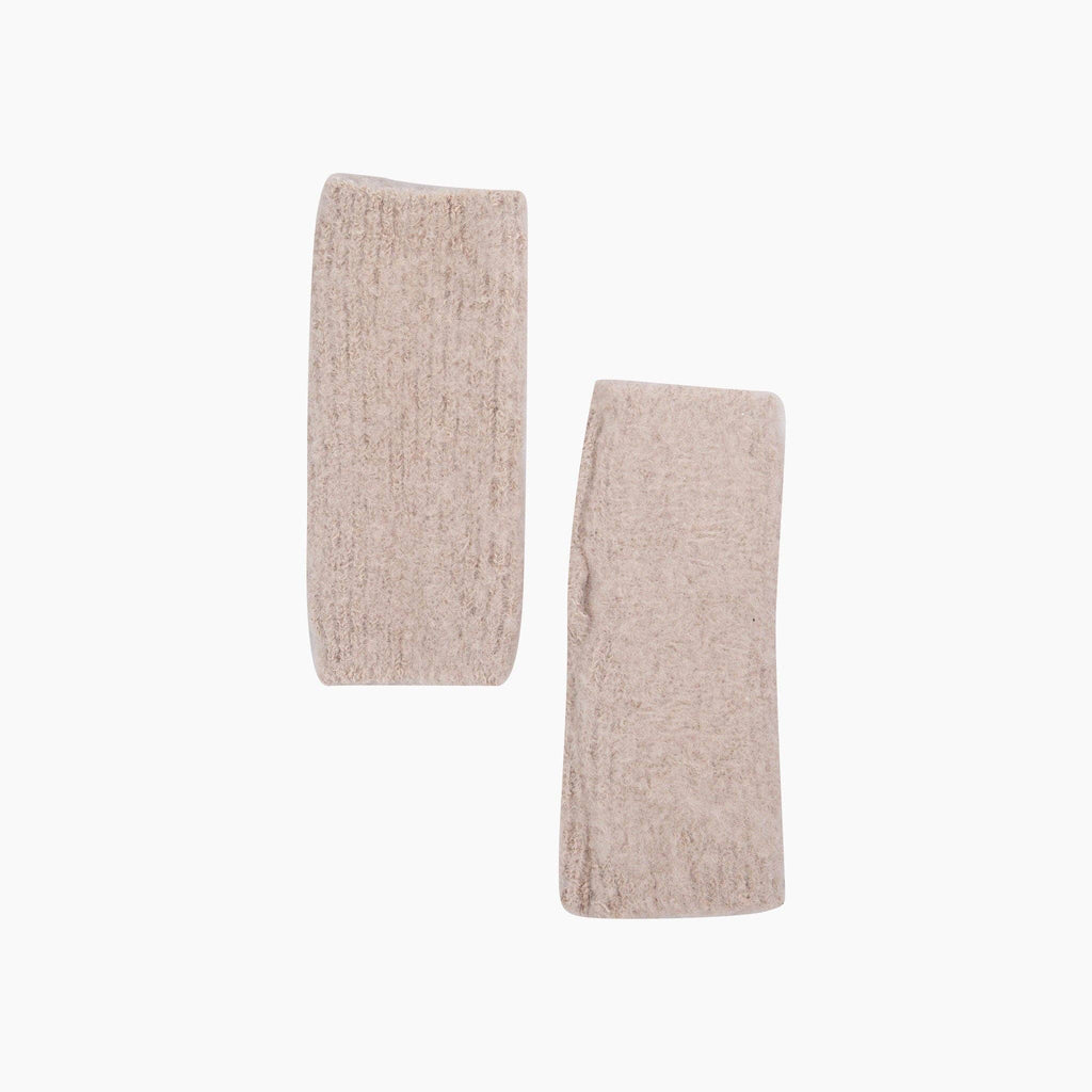 Textured Knitted Wrist Warmers in Beige: One Size