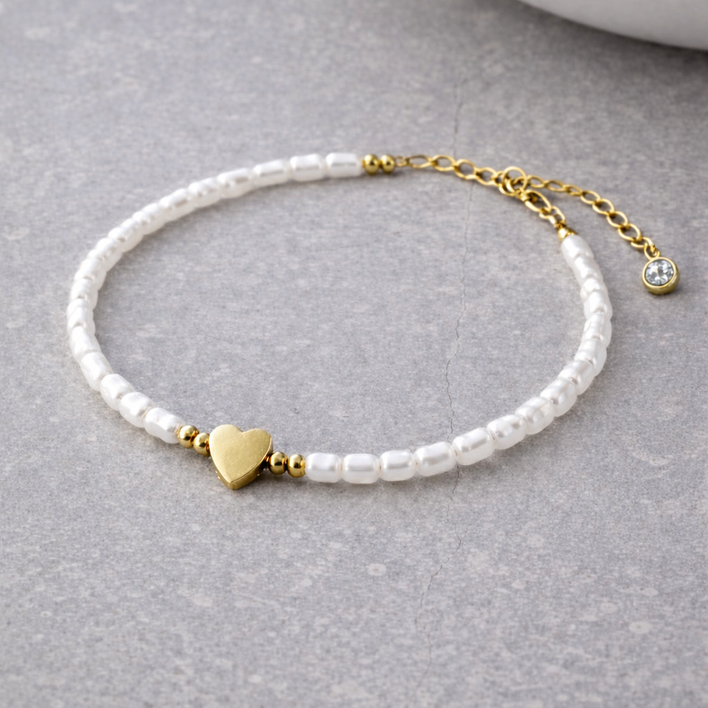 Tarnish Resistant Pearl and Heart Bracelet