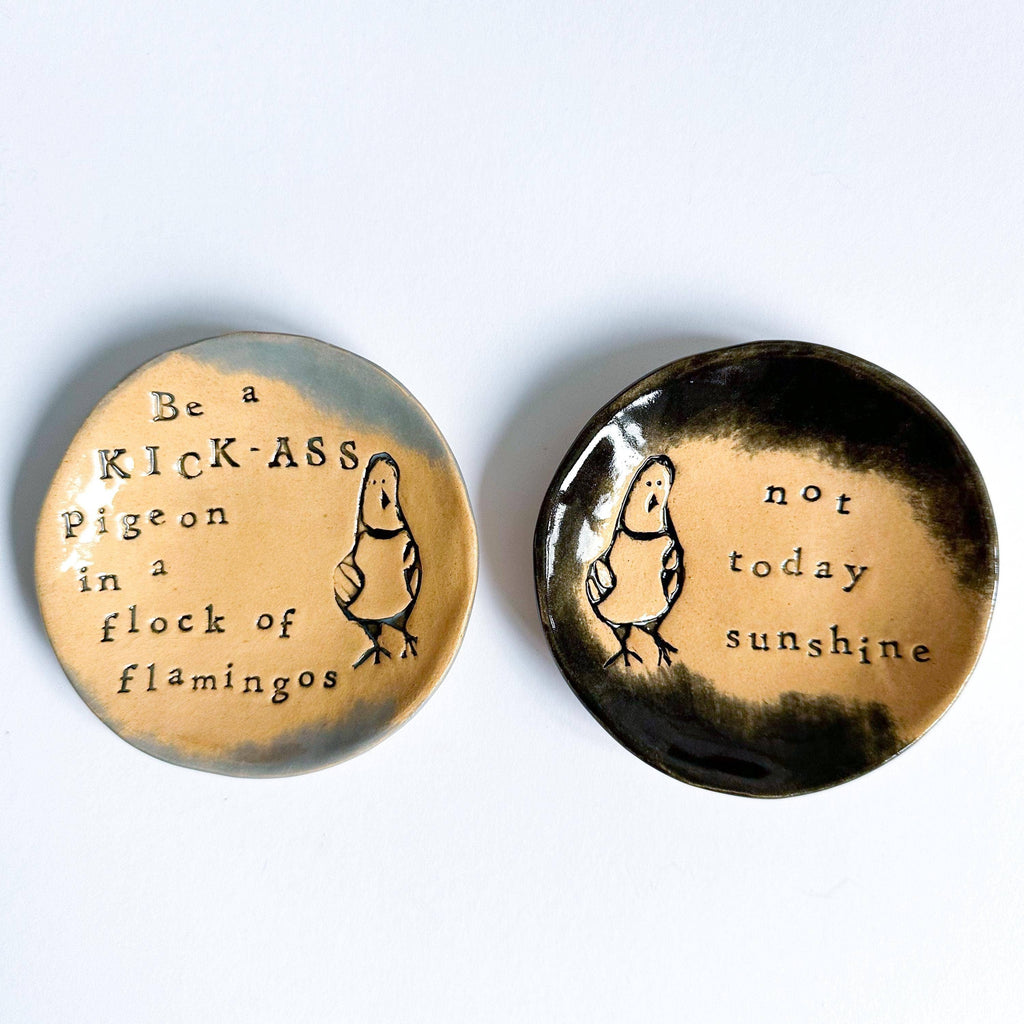 Ceramic Pigeon Trinket Dish - Not Today Sunshine!: Pink