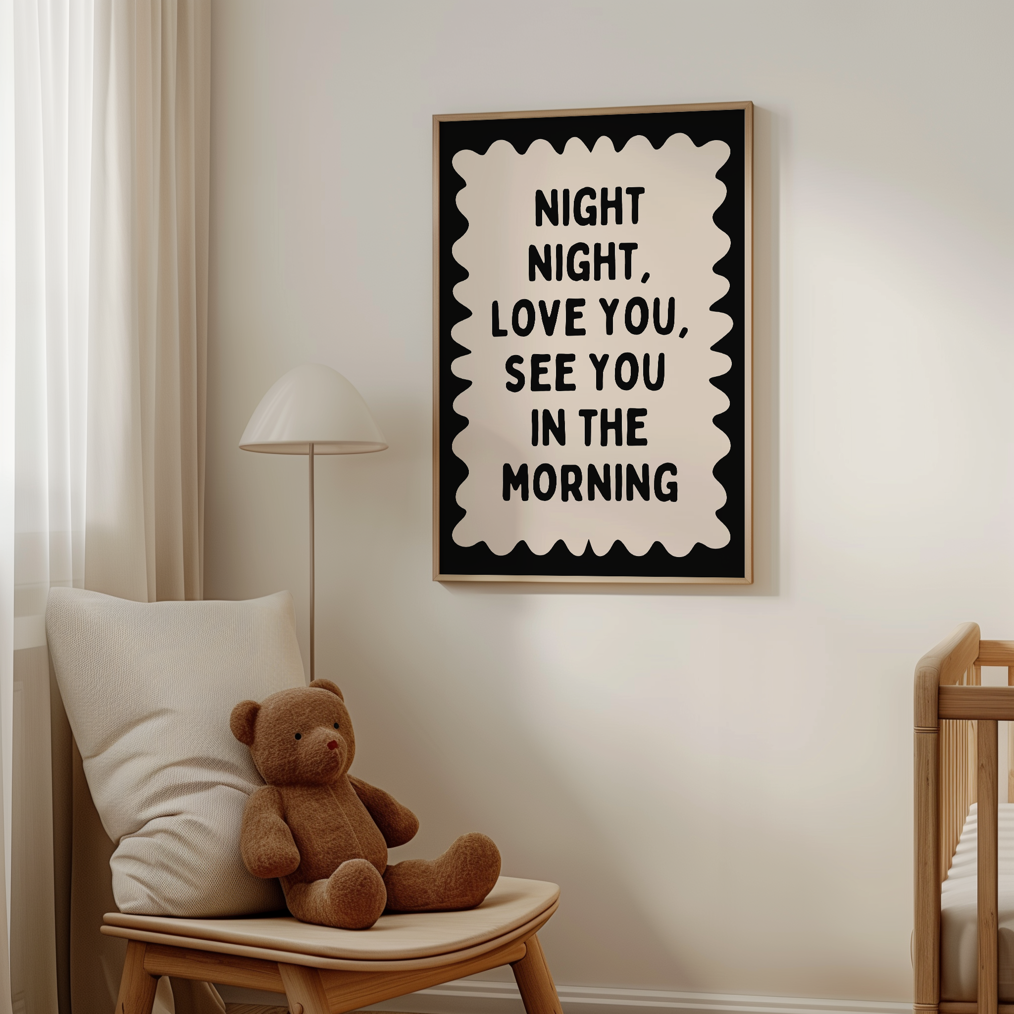 Night Night, Love You | Black and Cream | Art Print: Lustre / A3