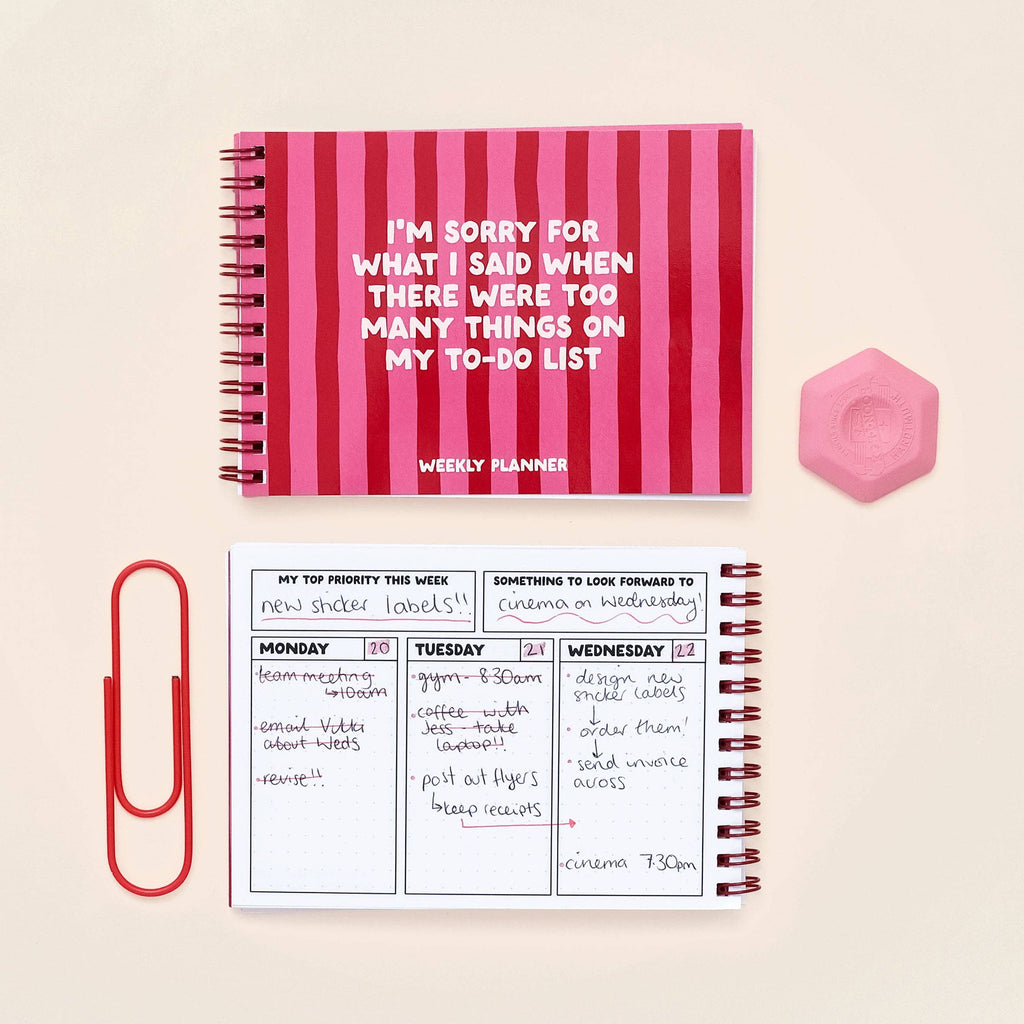 A6 Ringbound Week Planner - Pink & Red