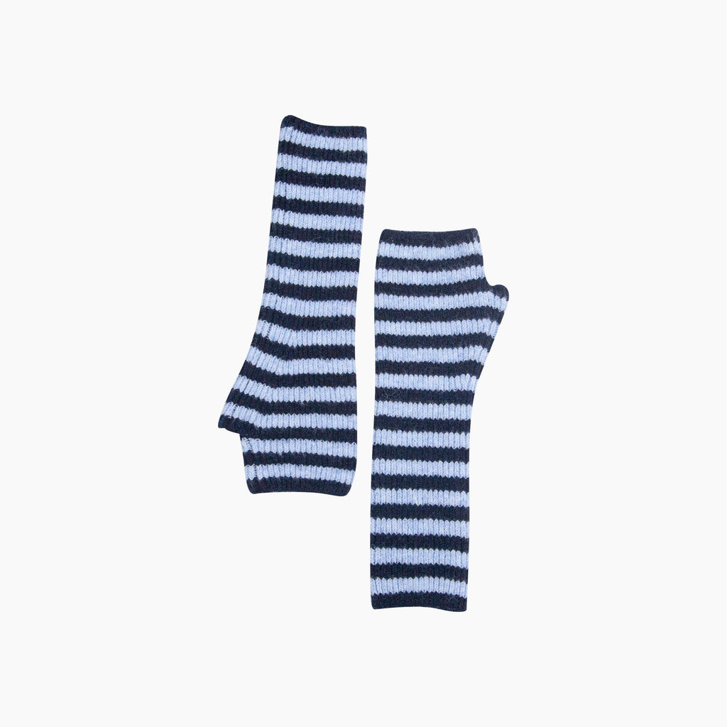 Navy Blue/Denim Blue Long Striped Wrist Warmer: One Size
