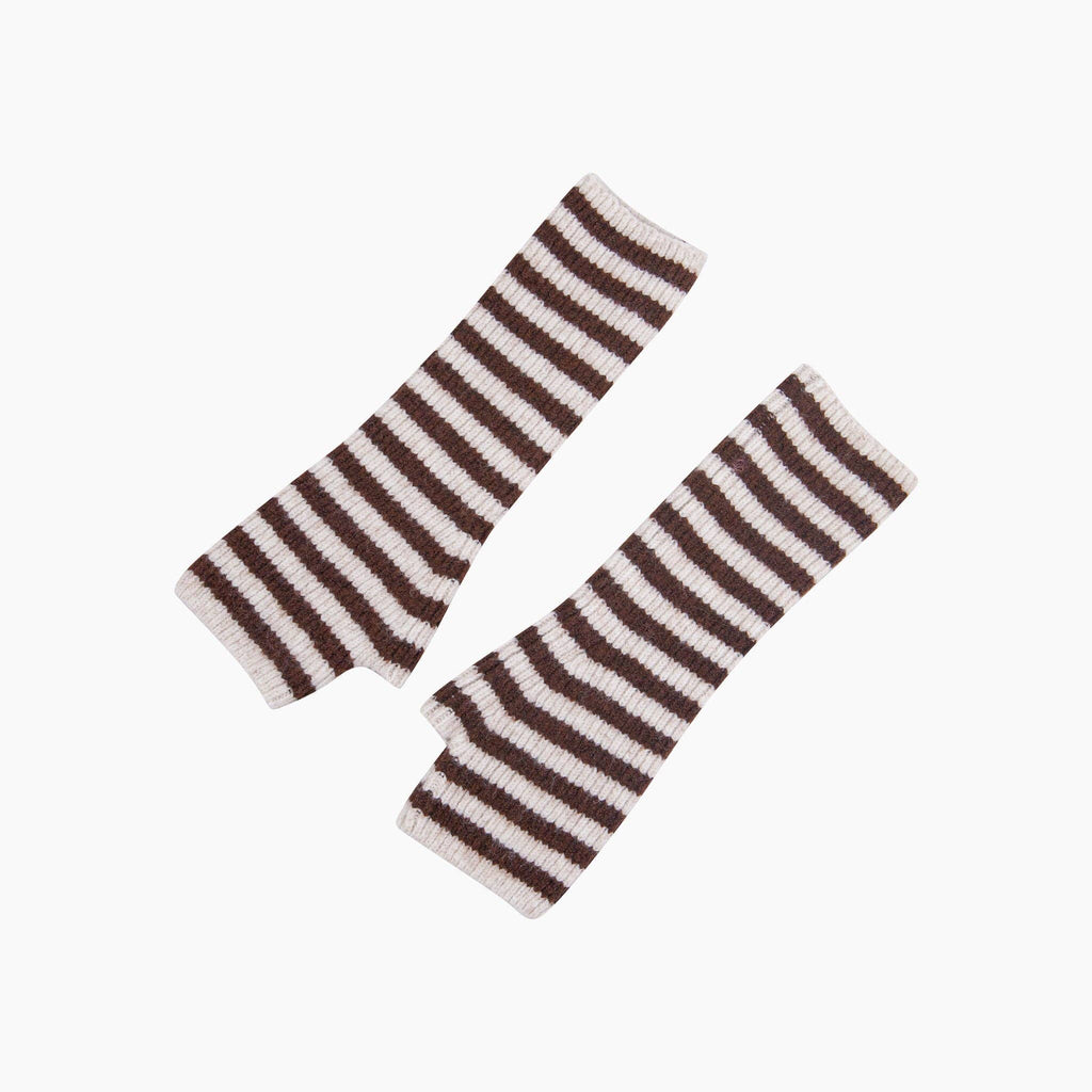 Cream/Brown Long Striped Wrist Warmer: One Size