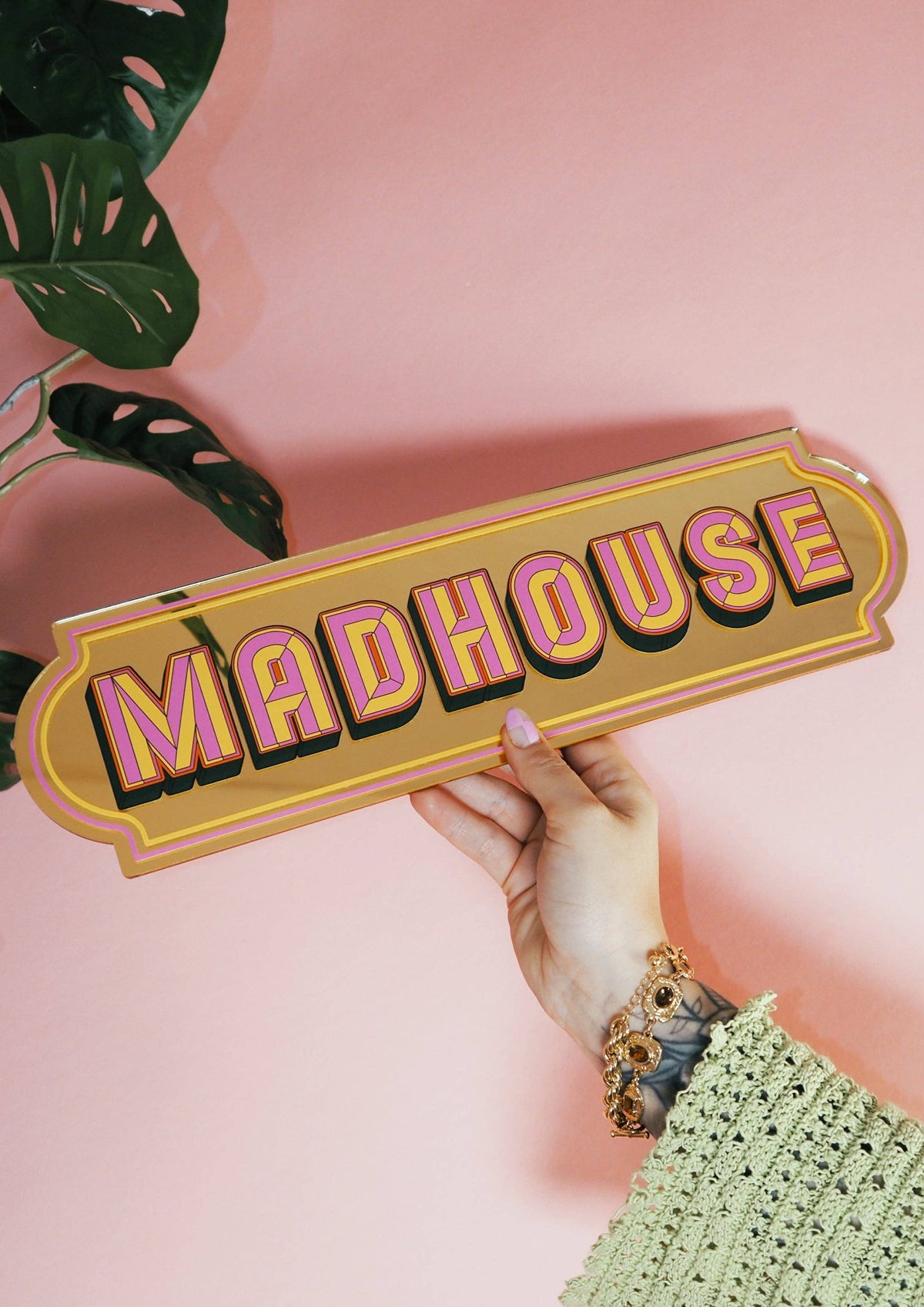 Madhouse Rectangle Sign - Warm Gold: Small 28cm x 8cm