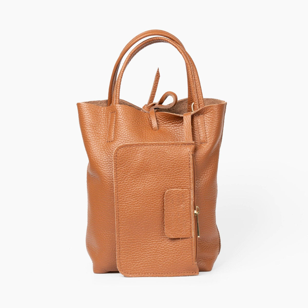 Verona Italian Leather Small Tote Bag - Tan, Pebbled: One-size