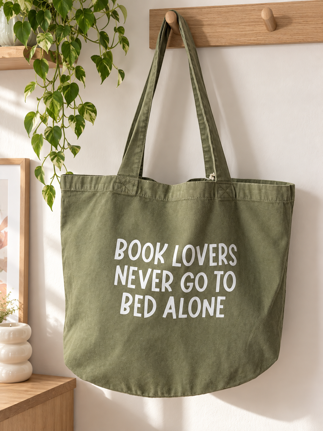 Book Lovers Never Go To Bed Alone- Tote Bag