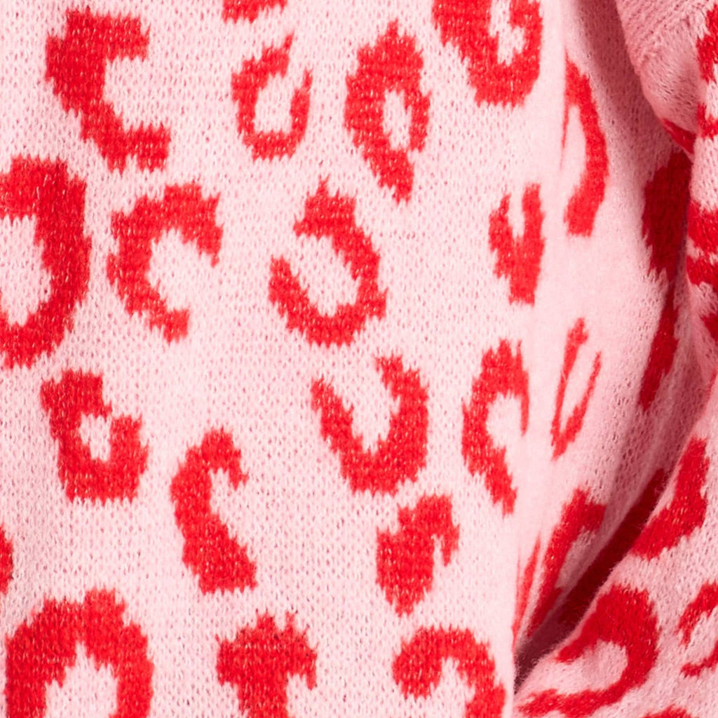 Leopard Print Italian Wool Blend Cardigan in Pink/Red