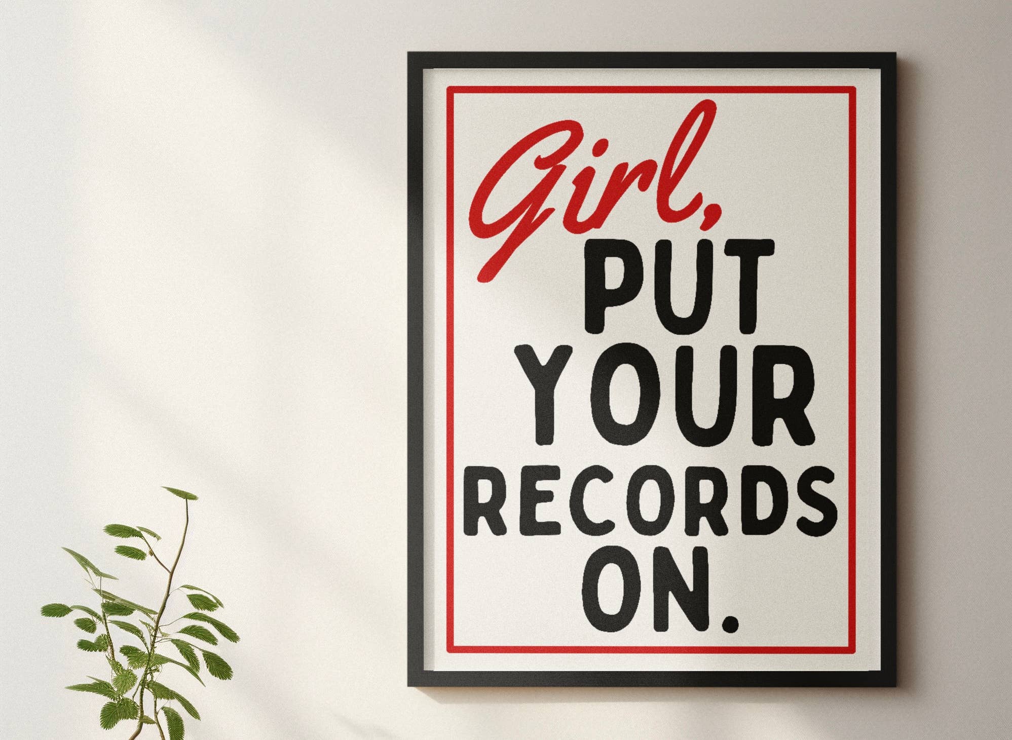 Girl put your records on retro style print: A3