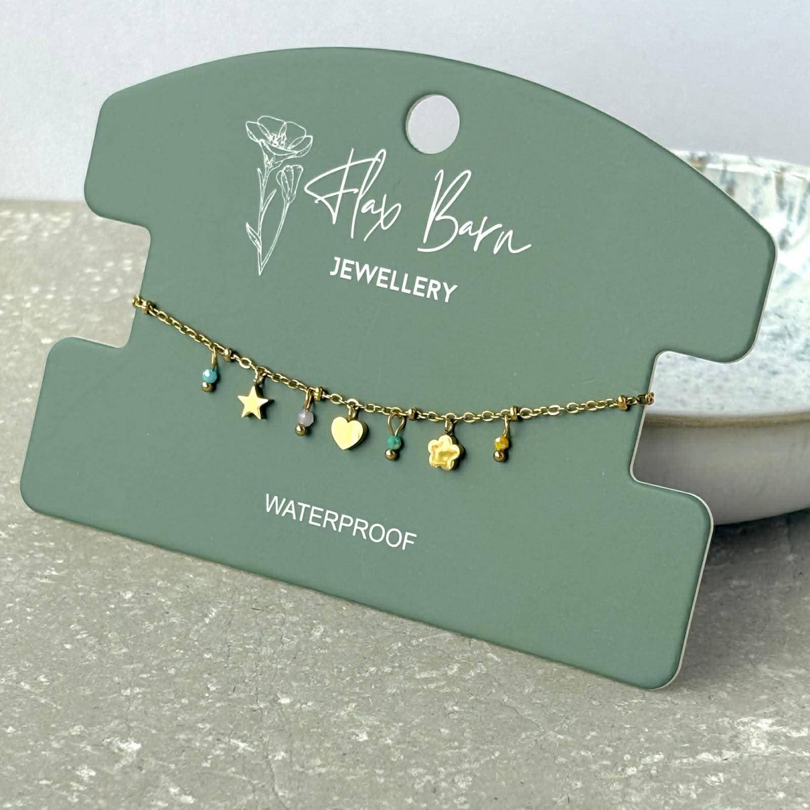 Tarnish Resistant Green Bead Charm Bracelet