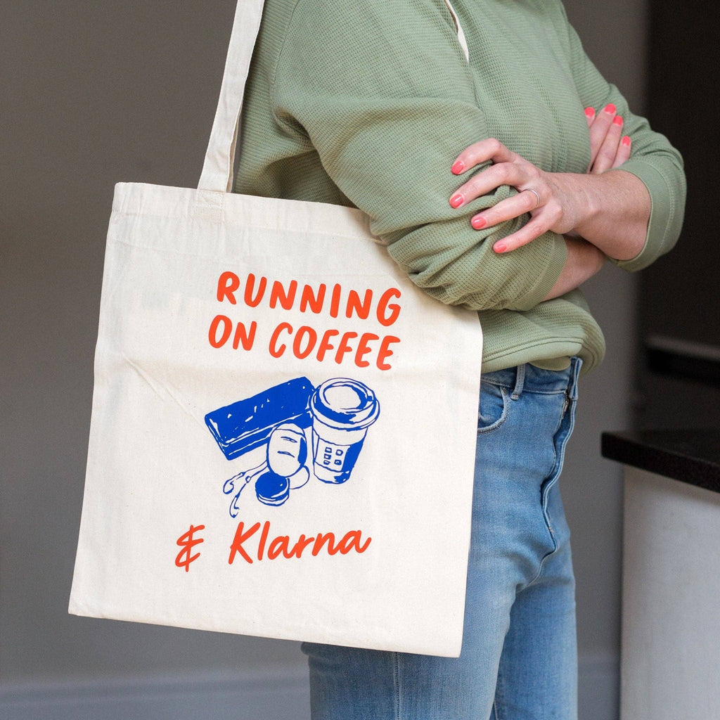 'Running On Coffee & Klarna' Funny Tote Bag