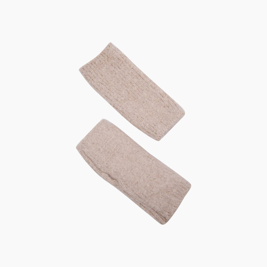 Textured Knitted Wrist Warmers in Beige: One Size