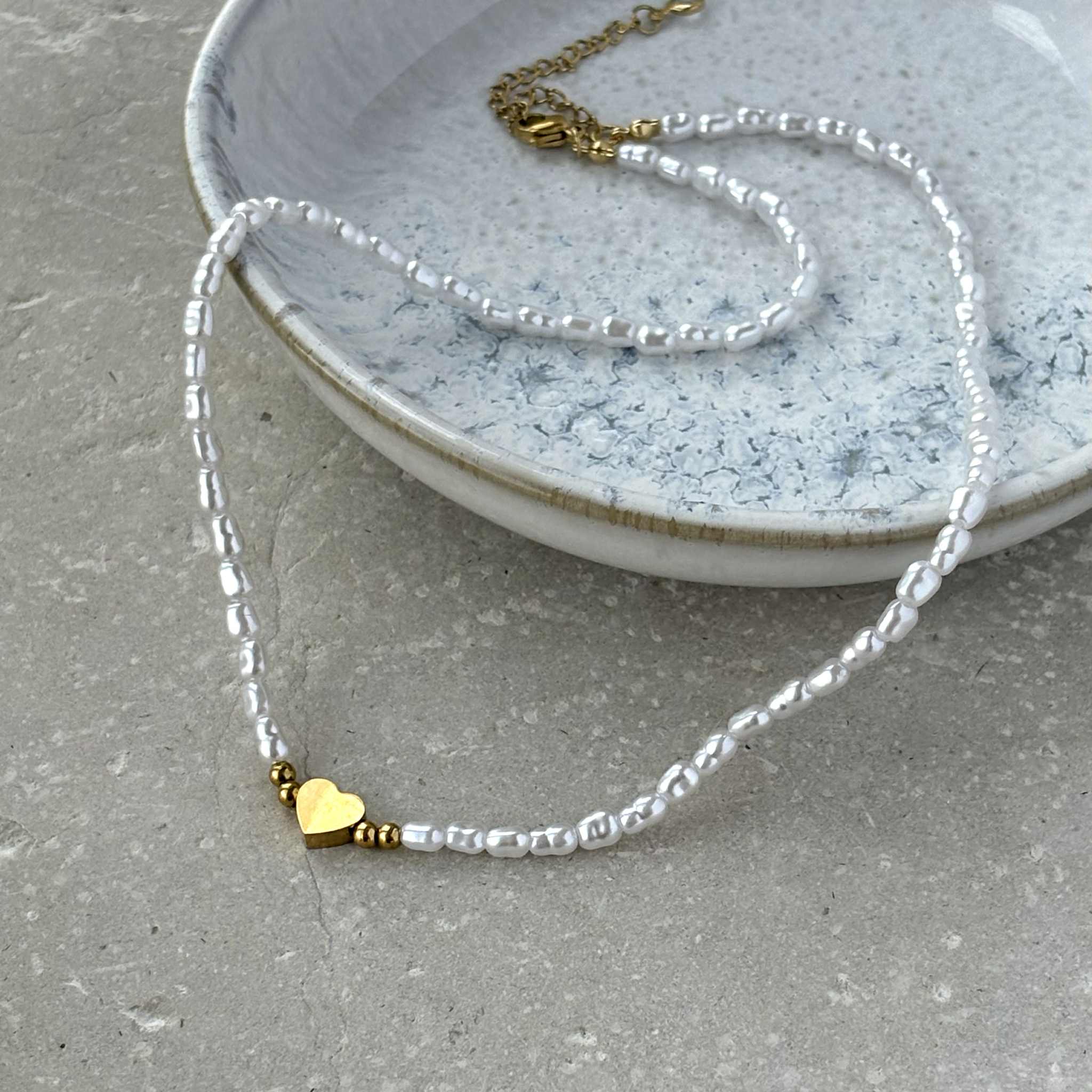 Tarnish Resistant Pearl and Heart Necklace
