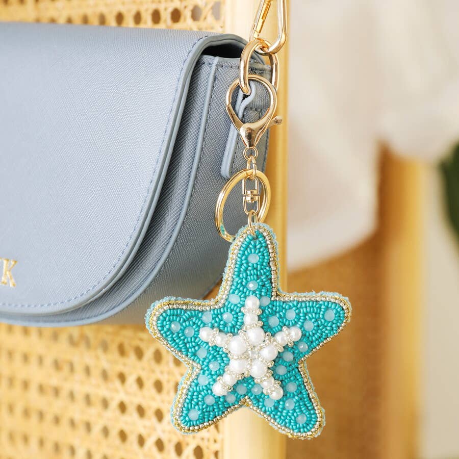 Beaded Freshwater Pearl Starfish Keyring and Bag Charm