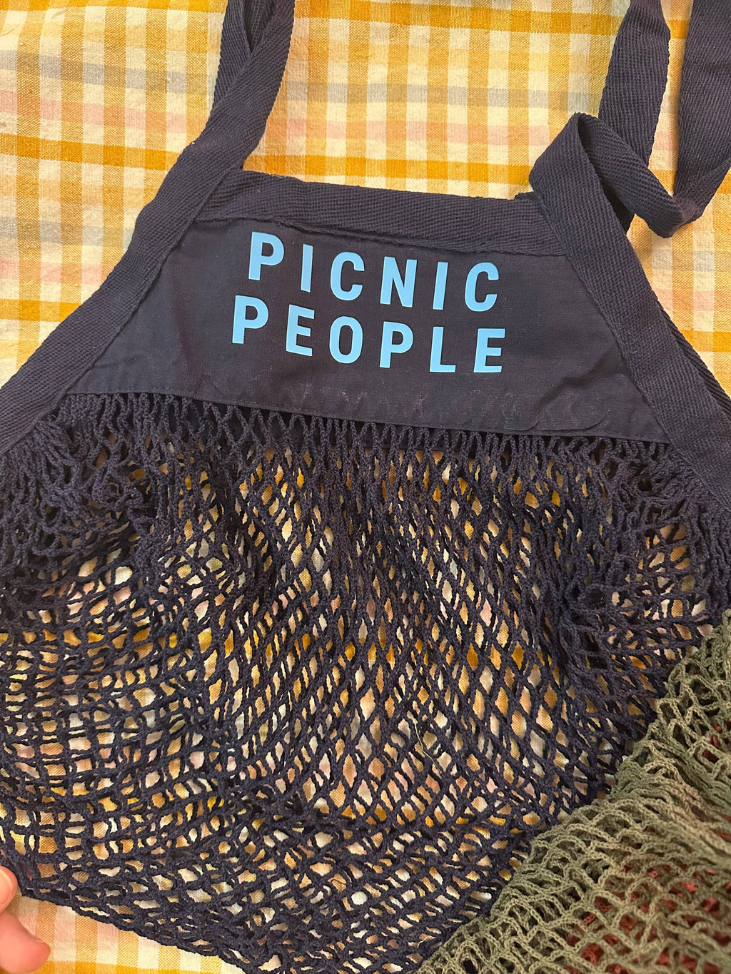 Mesh Grocery Shopper: Cream- dark green out for provisions / Regular