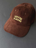 Coffee Please Cord Slogan Cap: Brown