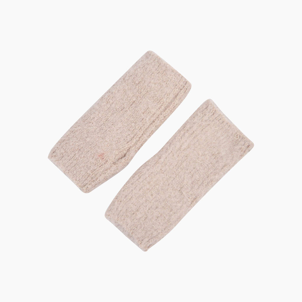 Textured Knitted Wrist Warmers in Beige: One Size