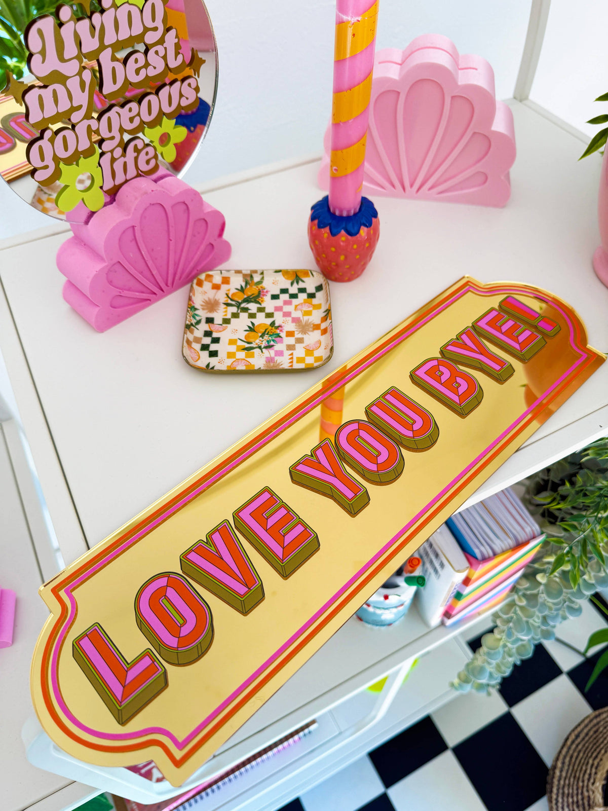 Love You Bye Rectangle Sign - Warm Gold: Small - 28cm x 8cm