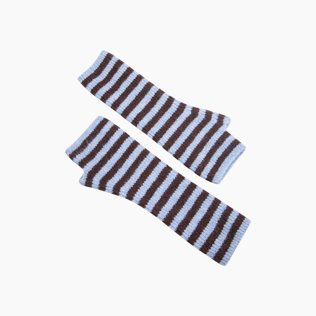Brown /Blue Long Striped Wrist Warmer: One Size