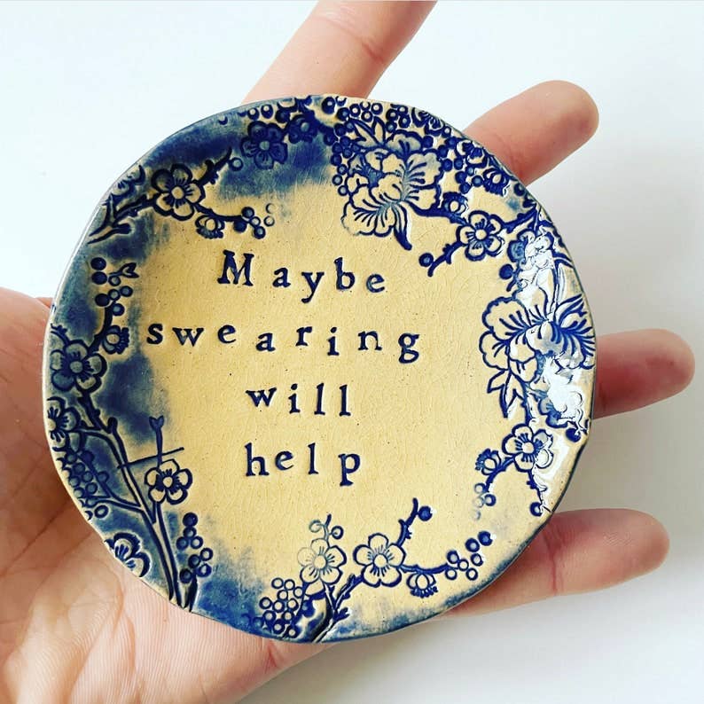Maybe Swearing Will Help - little ceramic dish. Made in Wales. Free UK delivery: Pink