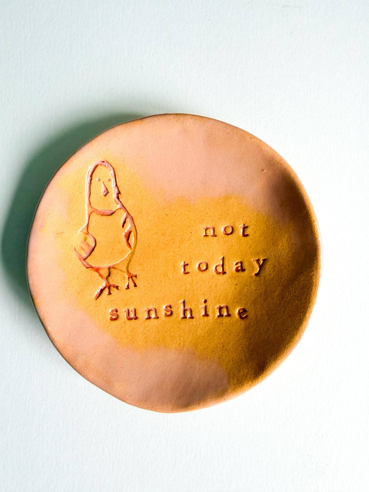 Ceramic Pigeon Trinket Dish - Not Today Sunshine!: Pink