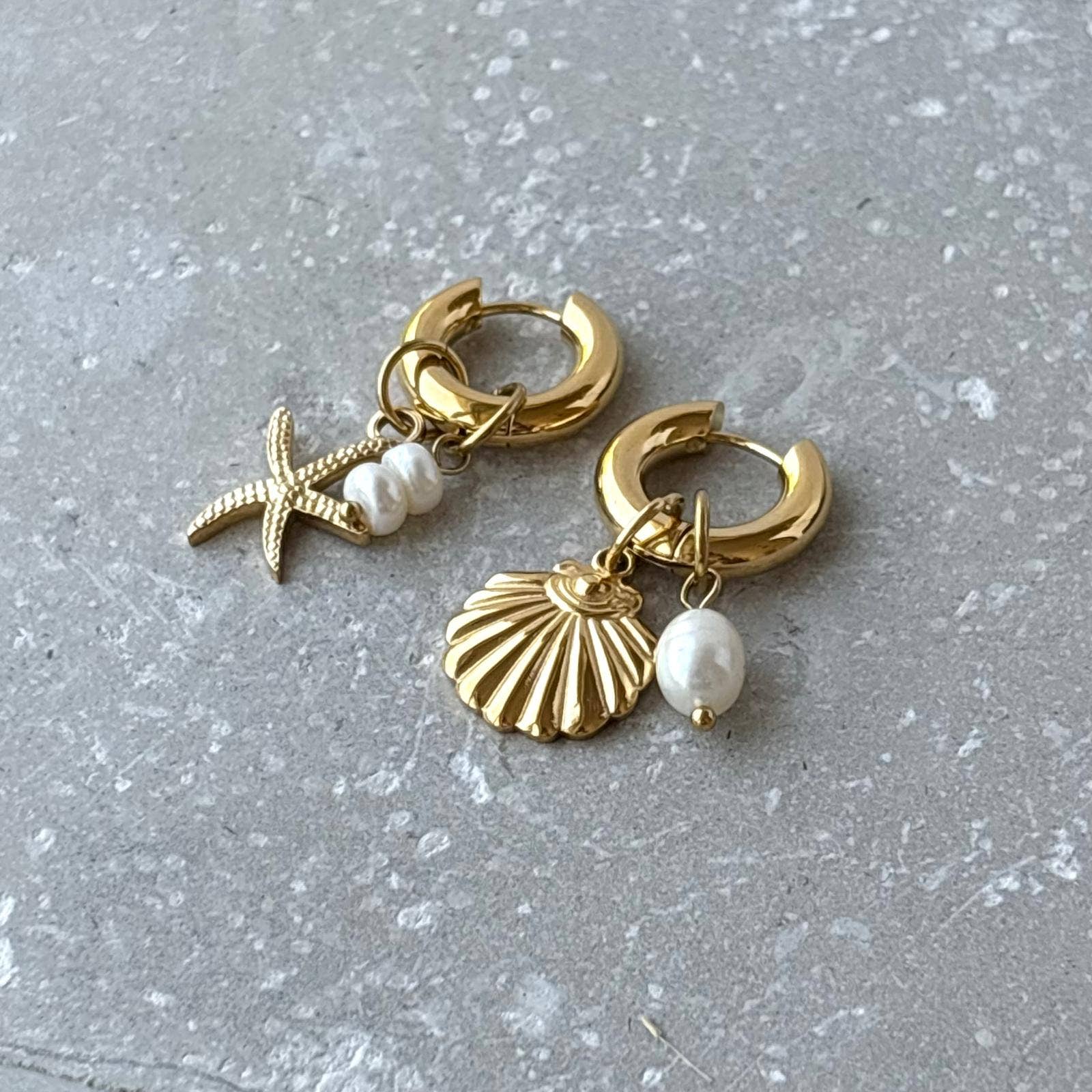 Tarnish Resistant Seaside Asymmetric Huggies earrings