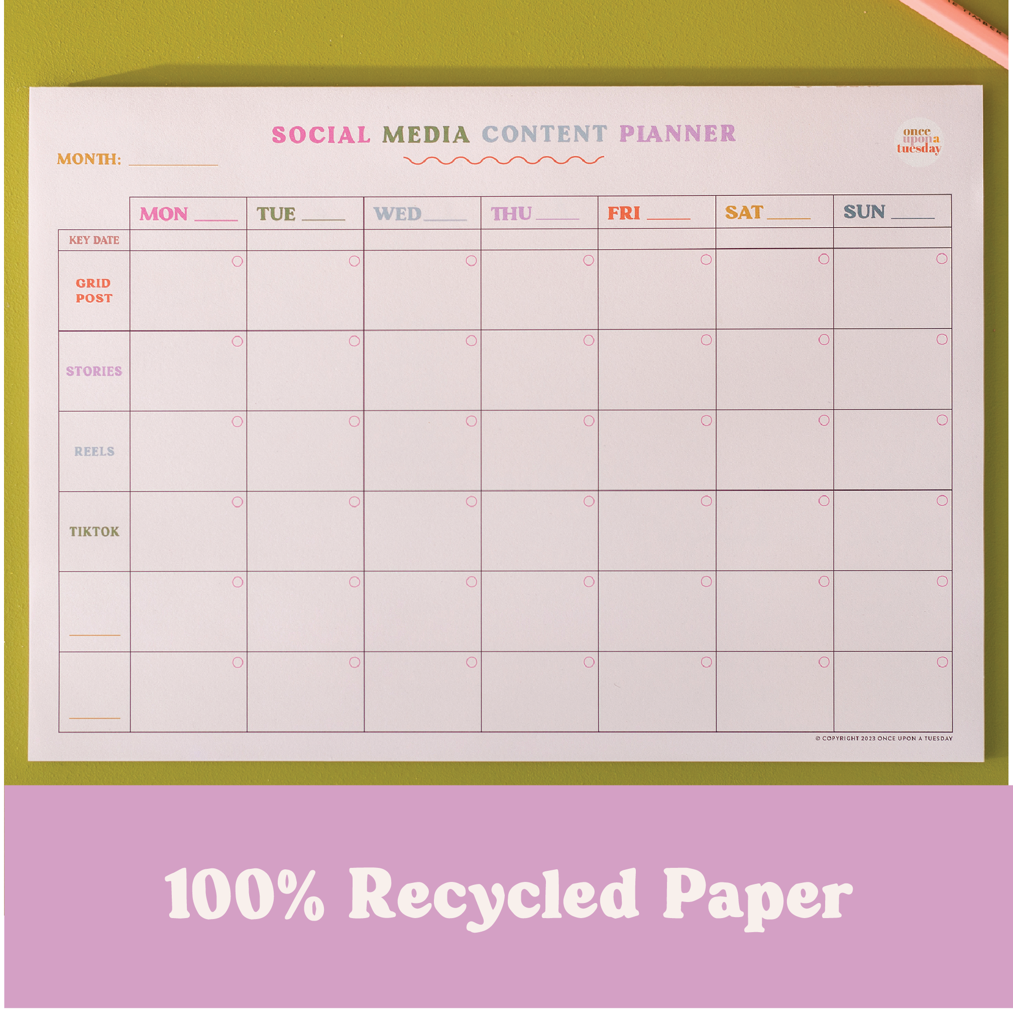 Social Media Weekly Content Planning Pad | A4 | Colourful