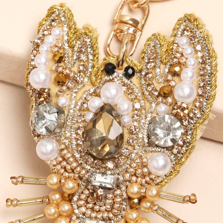 Beaded Gold Lobster Keyring and Bag Charm