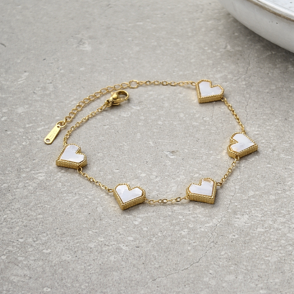 Tarnish Resistant Pearlescent Heart Bracelet