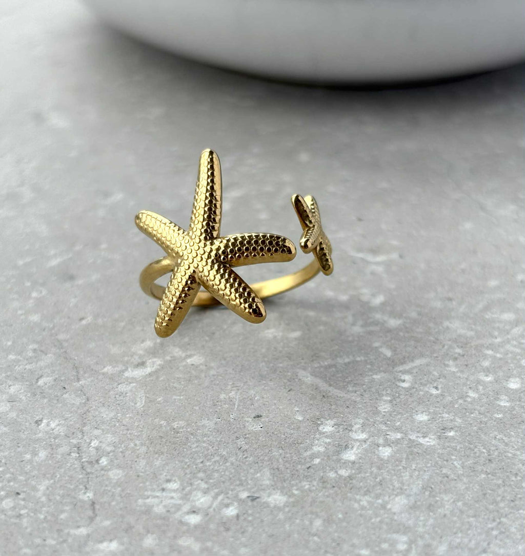 Tarnish Resistant Starfish Open Ring: Gold